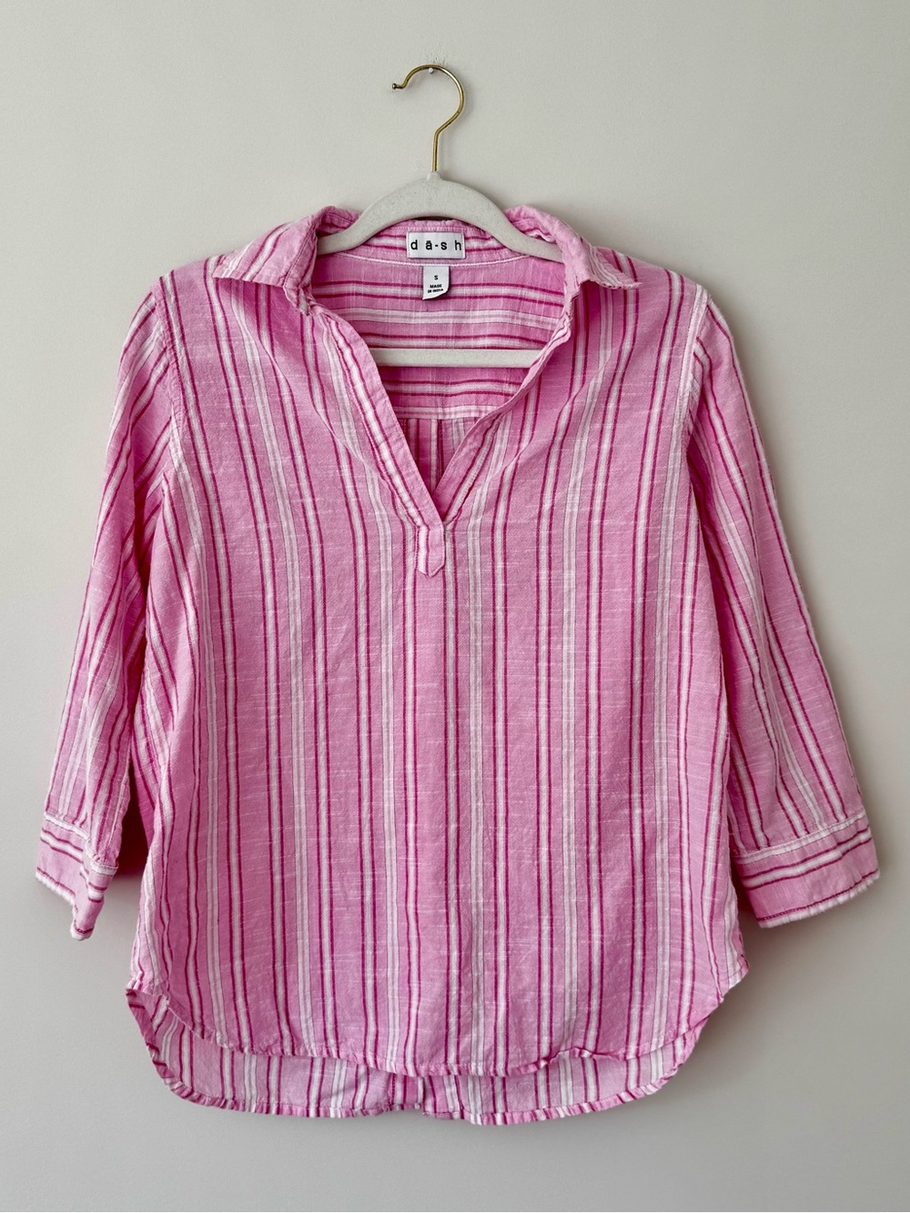 Dash Clothing 100% Cotton Button Down Back Striped Top, Pink – Size Small